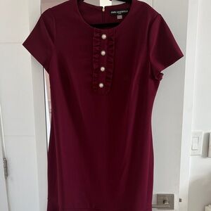 Karl Lagerfeld Burgundy Midi Dress with Pearl Buttons